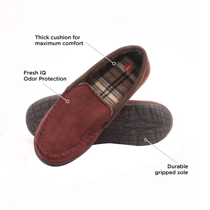 Hanes Men's Moccasin Slipper House Shoe With Indoor Outdoor Memory Foam Sole Fresh Iq Odor Protection, Burgundy, Medium - Image 2